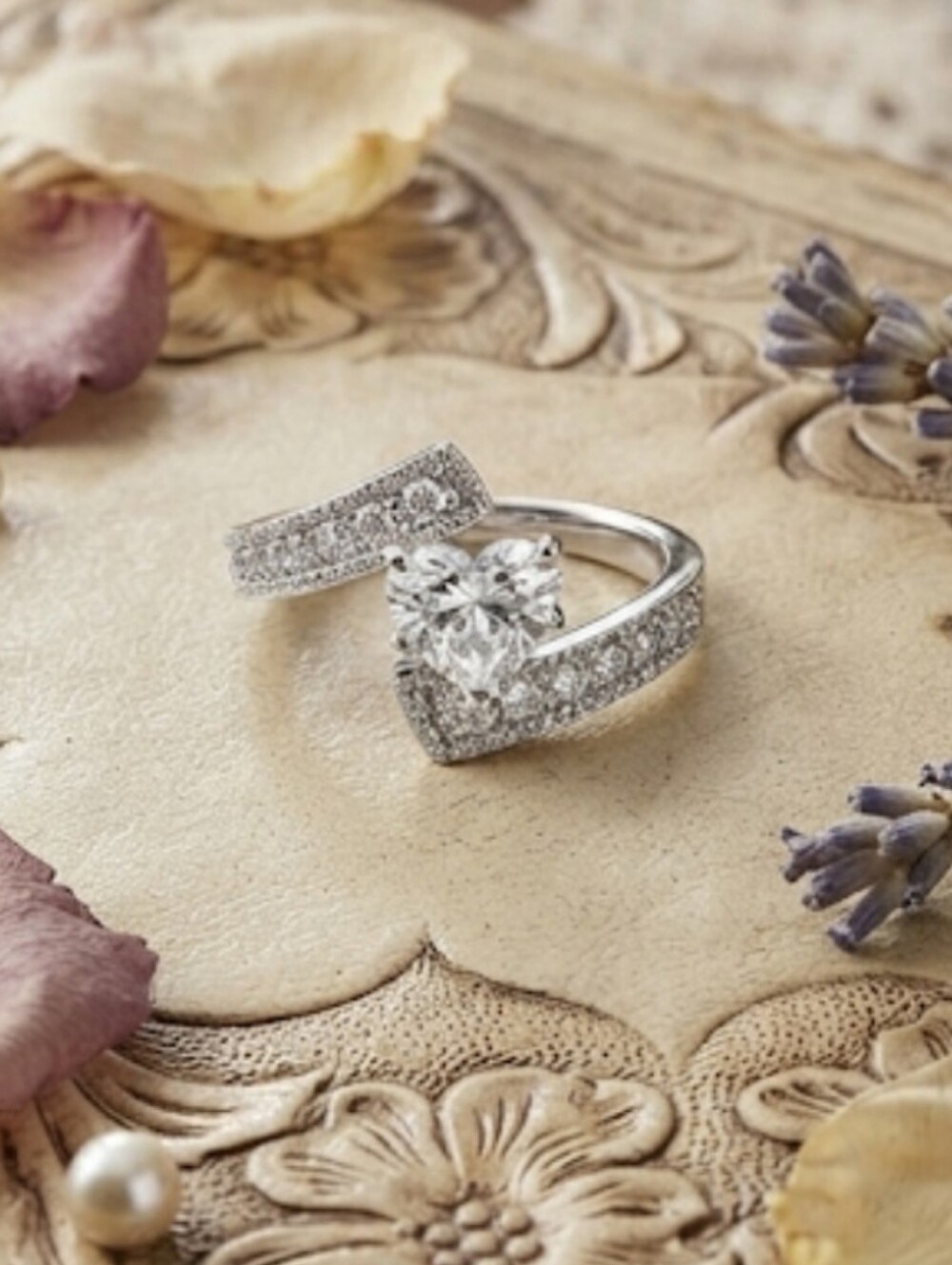 925 Sterling Silver Heart & Round Clear CZ Ring Size 7